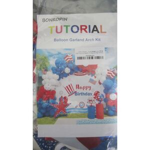 NEW IN PACKAGE BONROPIN RED, WHITE AND BLUE HAPPY BIRTHDAY GARLAND ARCH KIT.